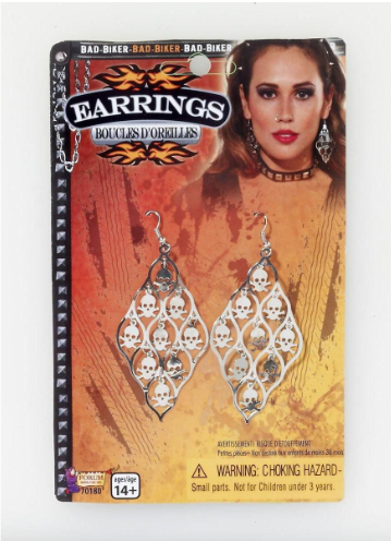 Forum Novelties Biker Skull Dangle Earrings Costume Jewelry One Size | 1ct