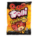 Trolli Gummy Peachie O's: ring-shaped gummy peaches, orange in color. Sold in a 4.25 oz clear plastic peg bag that hangs from a printed header card, with the candy visible inside.