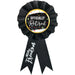 Officially Retired Award Ribbon featuring a black rosette with gold trim, colorful confetti accents, and black ribbon tails with Hello Freedom text.