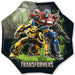 Transformers SuperShape mylar balloon featuring three colorful robot characters in yellow, red, and blue against a black background with green geometric patterns and the word "Transformers" in silver text.
