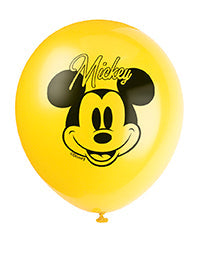 Yellow 12-inch Mickey Mouse latex balloon with black Mickey face artwork 