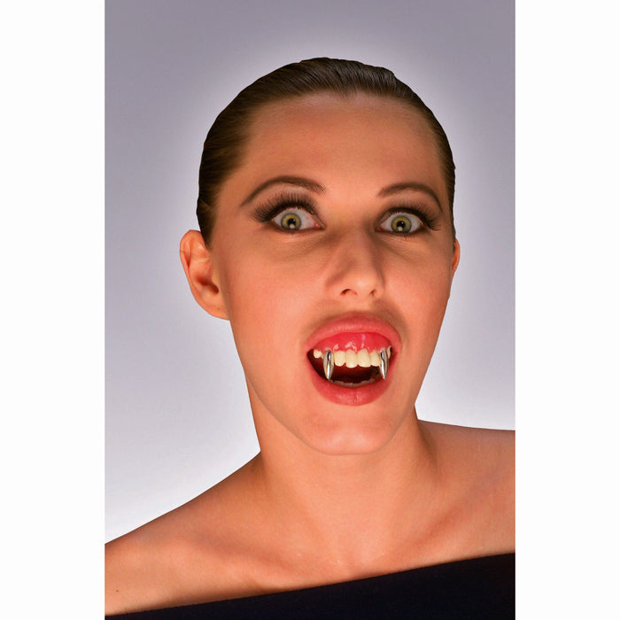 Vampire Teeth with / Silver Fangs shown against a plain white background — a Halloween costume accessory.