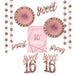 Blush Sixteen Room Decorating Kit with blush pink and rose gold sweet 16 decorations, hanging garlands, paper fans, signs, and tabletop accents.