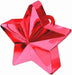 Bright red and pink metallic star-shaped balloon weight with a handle loop on top.
