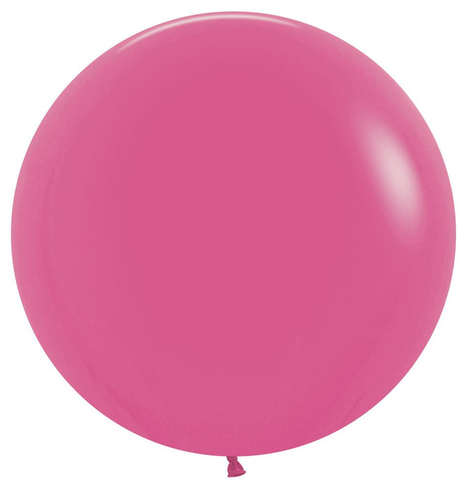 Single inflated 24-inch fuchsia latex balloon