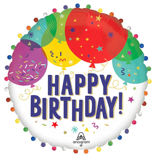 Happy Birthday Balloons PomPom Supershape Mylar 24" | 1ct