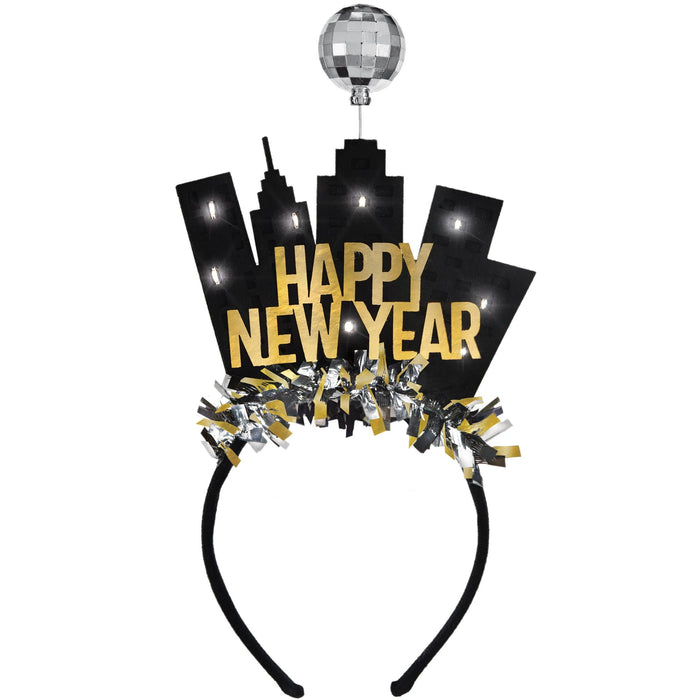 This expertly crafted headband is perfect for celebrating the new year. Featuring a light-up ball drop design and the iconic NYC skyline, it adds just the right touch of festive fun. One headband included.