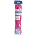 Package of 50 long, thin fuchsia pink latex balloons in clear plastic wrap with blue header label and warning text.