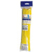 Package of 50 yellow latex balloons in a clear plastic bag with blue header label and product information displayed.