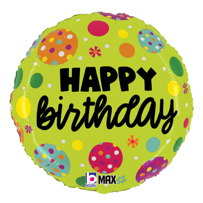 Birthday Polka Dots Mylar Balloon, 18"