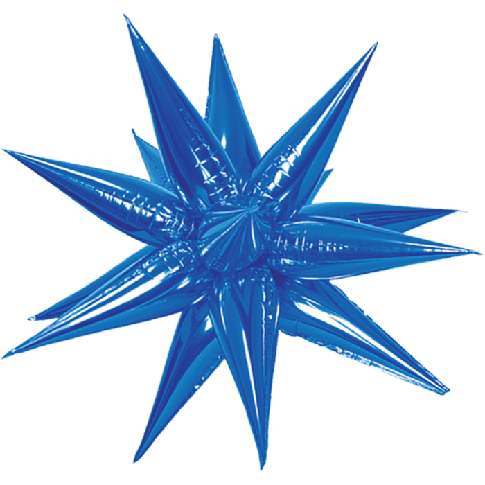 Bright blue inflatable starburst balloon with multiple pointed rays extending outward in a symmetrical pattern against a white background.