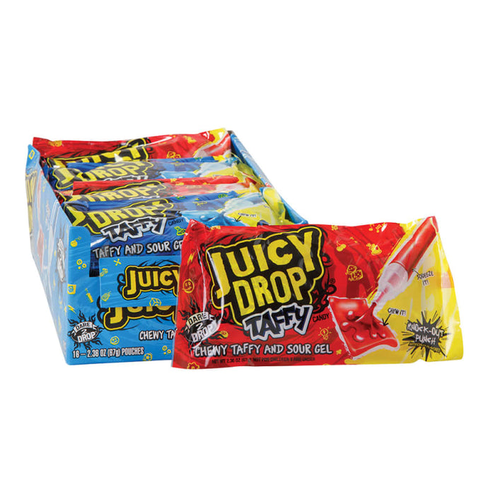 Juicy Drop Taffy: chewy taffy. Individually wrapped, 2.36 oz size.