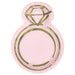 Pink engagement ring shaped 9-inch paper plate with metallic gold foil ring and diamond design.