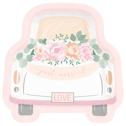 Car Pink Blooms Bridal Shaped Plate 8in | 8ct