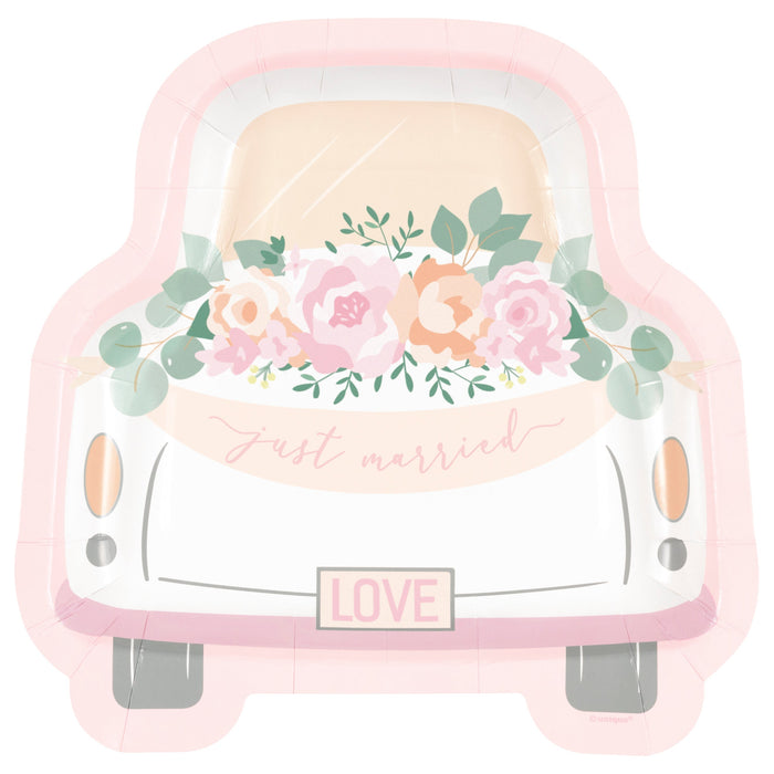 8in Shaped Plate Car Pink Blooms Bridal - Party Supplies