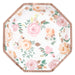 8in Shaped Plate Octagon Pink Blooms - Party Supplies