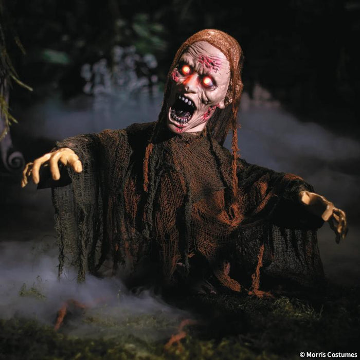Full-length product photo of the 2 Ft. 3 1/2" Animated Groud Breaker Zombie, shown against a plain white background — posed as an animated figure. A Halloween decoration.