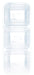 Clear plastic vertical organizer with three stacked rectangular compartments, each with rounded corners and a recessed center section for holding items.