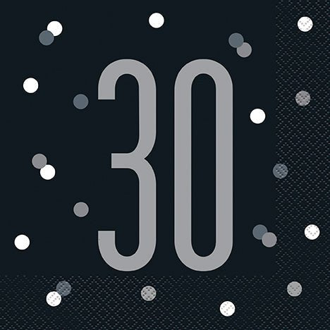 30th Birthday Black Lunch Napkins | 16ct