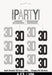 Package of six hanging decorations featuring alternating silver and black number 30s on 60-inch strands for 30th birthday party celebrations.