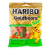 Haribo Goldbears Sour Gummi Candy: small gummy bears. Sold in a 4.5 oz clear plastic peg bag that hangs from a printed header card, with the candy visible inside.