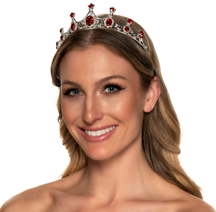 Product photo of the Silver Tiara Red Jewels, shown against a plain background — a costume accessory for Halloween and dress-up.