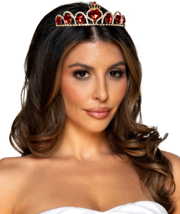 Product photo of the Gold Queen of Hearts Tiara, shown against a plain background — a costume accessory for Halloween and dress-up.