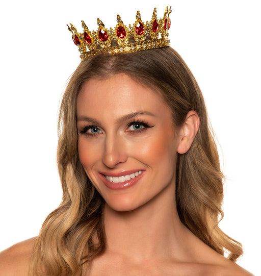Gold Queen Crown W/ Red Jewels | 1ct