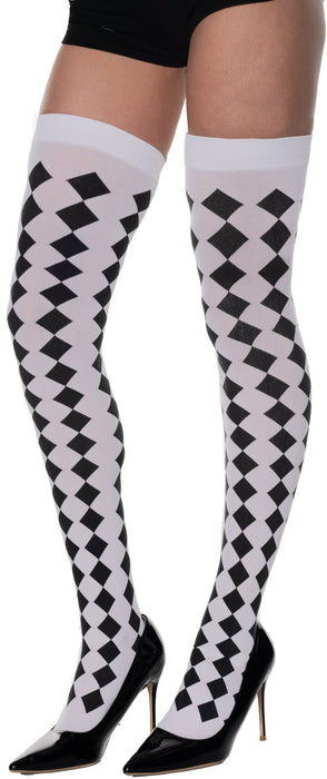Product photo of the Harlequin Thigh High Stockings, shown against a plain background — a costume accessory for Halloween and dress-up.