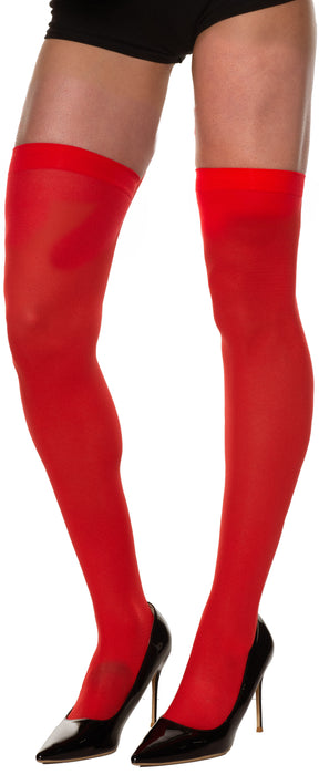 Product photo of the Red Thigh High Stockings, shown against a plain background — a costume accessory for Halloween and dress-up.