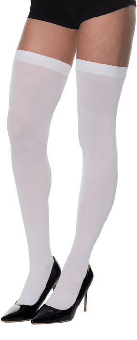 Product photo of the White Thigh High Stockings, shown against a plain background — a costume accessory for Halloween and dress-up.