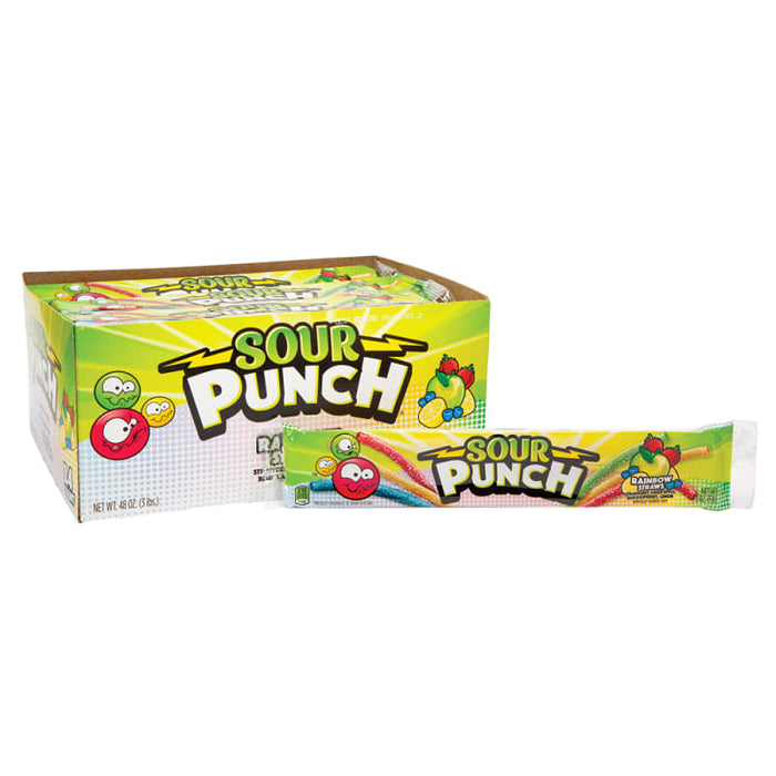 Sour Punch Rainbow Straws: chewy sour candy straws, rainbow in color. Individually wrapped, 2 oz size.