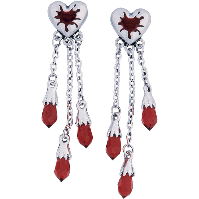 Bldng Heart Earrings shown against a plain white background — a Halloween costume accessory.