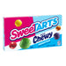 Sweetarts Mixed Fruit Mini Chewy: chewy fruit candy, in a mix of bright colors. Sold in a 3.75 oz rectangular cardboard theater box, printed with the brand name and product.