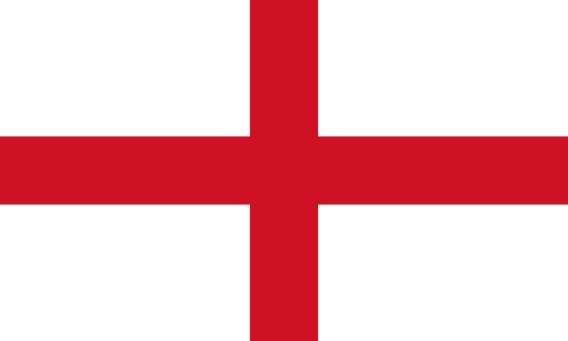 Red cross on white background forming the English flag, displayed flat with equal-sized vertical and horizontal bands intersecting at center.