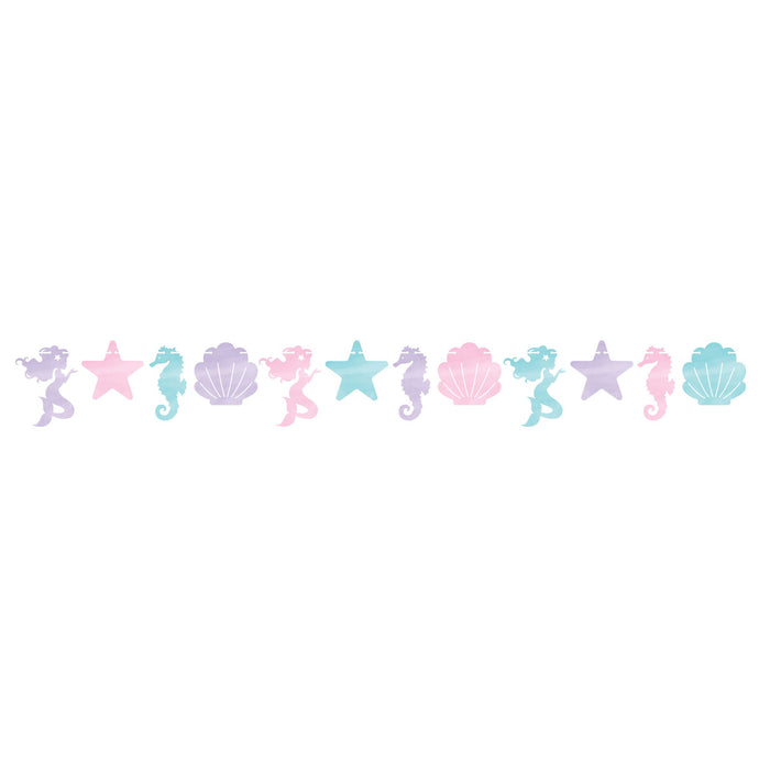 Mermaid Shine banner with pastel mermaids, seahorses, stars, and seashells in pink, teal, and lavender colors.