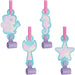 Mermaid Shine blowouts with pink tubes, lavender blowout tips, and pastel teal cutouts shaped like a mermaid, seahorse, shell, and star.