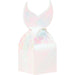 Mermaid Shine favor box with pastel iridescent mermaid-scale pattern and tall mermaid tail top on a white background.