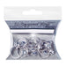 Pack of 12 silver-tone engagement rings with clear faux diamond stones, packaged for party favors and bridal celebration décor.