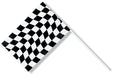 Black and white checkered flag on a white plastic pole, measuring 6 by 9 inches.