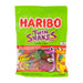 Haribo Twin Snakes Gummi Candy: soft, chewy gummy candies. Sold in a 5 oz clear plastic peg bag that hangs from a printed header card, with the candy visible inside.