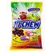 Hi-Chew Regular Mix: soft chewy fruit candy cubes, in a mix of bright colors. Sold in a 3.53 oz clear plastic peg bag that hangs from a printed header card, with the candy visible inside.