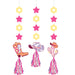 Decorative hanging elements with cowgirl boot, hat, and cactus design on a white background.