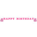 Pink 'Happy Birthday' banner with tassels on a white background