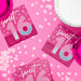 Turning Pink 16th birthday luncheon napkins in bright pink with large “16” and confetti accents, styled on a pink party table with matching tableware and décor, 16-count pack.
