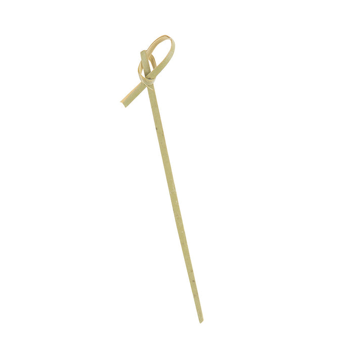 Natural bamboo party pick with a looped knot top, ideal for appetizers, cocktails, and small party bites.