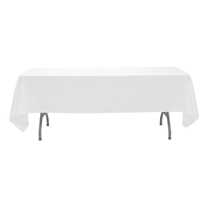 Product photo of Value Rectangle Polyester Table Cover 60" x 102" - White — a Portofino party product shown on a plain background.