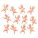 Set of 12 tiny pink plastic baby figures in assorted poses, designed for baby showers, Mardi Gras cake traditions, party games, and table decoration.
