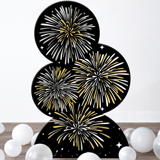 Welcome the new year with style with this New Year's Firework Standee. Constructed from durable cardstock, this 43" x 27" standee is perfect for parties and celebrations. It features a large firework display, making it the ideal decoration for your next event.