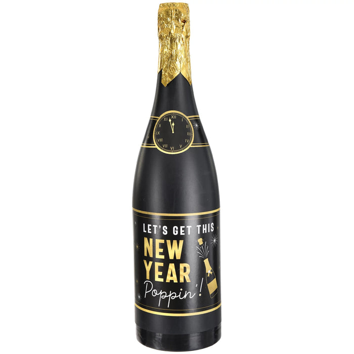 Celebrate the new year with this giant champagne bottle confetti party popper. At 18 inches tall, and the phrase "Let's get this New Year Poppin!" it'll make a big statement at your party. It contains 1 count of brightly coloured confetti that will make your celebration extra special.